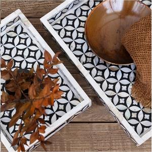 ถาดไม้เสิร์ฟลายดอกไม้รูปทรงเรขาคณิตอาหรับการออกแบบงานฝีมือโดยใช้ถาดหินอ่อนรูปกระดูกอูฐ - Product Image 6