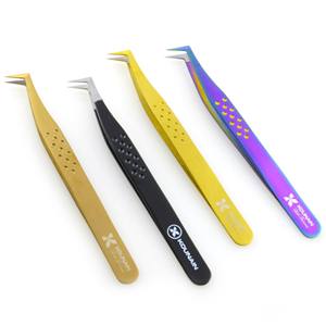 Kounain Pince à cils en acier inoxydable de qualité professionnelle de 14 cm Plasma violet Forme en L Pieds en L à 90 degrés Nano Fiber Pointed - Product Image 6