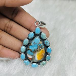 Oyster Copper Turquoise Pendant 925 Sterling Silver Pendant Beautiful Pendant Natural Stone Pendant - Product Image 3
