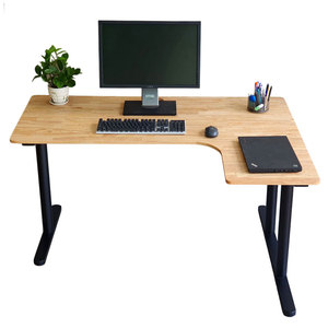 Escritorio Esquinero Minimalista en Forma de L de 140x100cm con Tablero Integrado de Madera de Caucho y Patas de Hierro, Sistema TIO HBTO013 para Uso Doméstico - Product Image 3