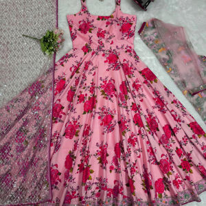 Vestido De Fiesta Y Dupatta Con Impresión Digital Con Hilo Y Secuencia - Product Image 1