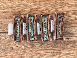 New Genuine Leather Hair Claw Western Tooled Double Sided Leather Hair <b>Clip</b> Carved Leather Hair <b>Barrette</b> Women Cowgirl Claw <b>Clip</b> - Product Image 3