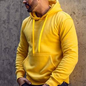 Hombres Deportes Amarillo Fleece Hoodies Custom Hoodies Bordado Liso Hoodies Hombres con Etiqueta Privada - Product Image 5