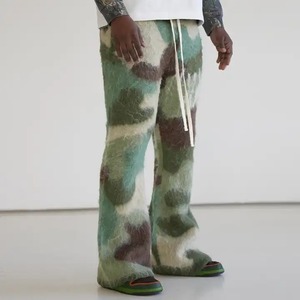Pantalones de chándal acampanados de mohair de alta calidad, ropa de calle informal, estampado ligero, patrón recto, cordón frontal plano, venta al por mayor - Product Image 2