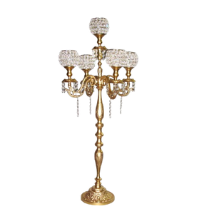 Attractive Embossed Design Tall <b>Candelabra</b> with Crystal Votive Wedding Entryway & Floor Centerpiece Handmade <b>Candelabra</b> for Sale - Product Image 1