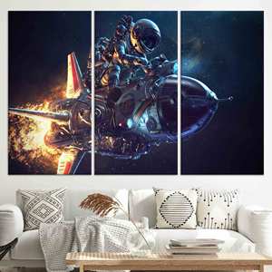 Personalized Astronaut <b>Canvas</b> Print: Space Wall Decor, Gold <b>Frame</b>,SET OF 3 <b>CANVAS</b> - Product Image 1