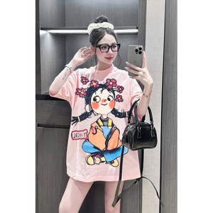 T-shirt en coton Slim Fit pour femmes bébé dessin animé Animal imprimé fleuri Style Y2K XS Slim Options surdimensionnées disponibles - Product Image 3