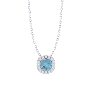 Collar de Plata de Ley Chapado en Oro Rosa de 18 Pulgadas con Colgante de Circonita Cúbica con Corte Cojín y Piedra Preciosa de Aguamarina con Diamante - Product Image 2