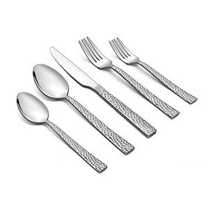 Juego de cubiertos de plata de acero inoxidable con asas martilladas para juegos de cubiertos de mesa para comida de hotel y restaurante - Product Image 1