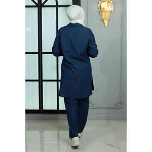 Conjunto Casual de 2 Piezas para Mujer, con Botones y Detalles en Denim, Cuello Redondo, Manga Larga, Talla XS, Top Corto y Falda Midi, para Verano - Product Image 4