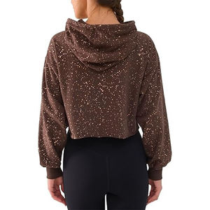 Sudadera de gran tamaño de alta calidad para mujeres chicas jóvenes Sudadera con capucha corta estampada informal con tejido de punto de cuello redondo - Product Image 6