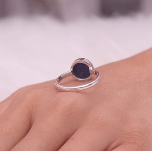 Women's Handmade 925 Sterling <b>Silver</b> Wedding Jewelry 18K Gold Diamond & Sodalite Cabochon <b>Statement</b> <b>Ring</b> for Party Girls - Product Image 4