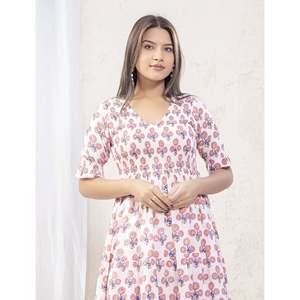 Vestido Casual Elegante de Algodón para Mujer, Color Blanco y Rosa con Estampado de Mariposas, Cintura Elástica, Transpirable, Largo hasta el Suelo, Talla Grande XL, para el Día del Club - Product Image 1