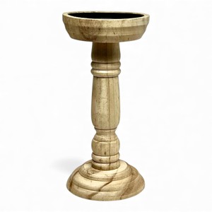 Porte-bougie en bois rond court avec base sculptée lisse et texture naturelle rustique Unique - Product Image 5