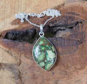 Colgante de Turquesa Verde Cobre, Plata de Ley 925, Joyería de Piedras Preciosas Hecha a Mano, Elegante Collar para Mujer, Regalo - Product Image 4