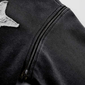 Sudadera con capucha con cremallera y lavado ácido de 500 GSM personalizada para hombre, ropa de calle de punto, sudadera impermeable antiarrugas de gran tamaño con parche desgastado - Product Image 5