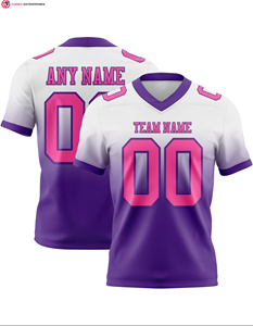 เสื้อฟุตบอลแฟชั่นผ้าเจอร์ซีย์สีขาวชมพูม่วงตาข่ายระบายอากาศแขนสั้นสีทึบปรับแต่งได้ตามต้องการ - Product Image 1