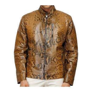 Veste en cuir python imprimé serpent de luxe personnalisée veste de moto polaire de style vintage pour l'hiver tissage non tissé tanné - Product Image 1