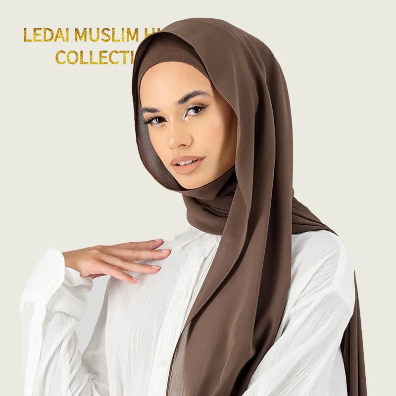 Hete Chiffon Sjaal Met Bijpassende Kleur Onder Sjaal Tweedelige Hijab Set Voor Moslim Vrouwen Etnische Dagelijkse Hijab Accessoire