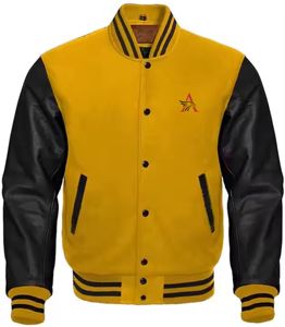 Vestes de baseball vintage en laine pour hommes avec manches en cuir et patchs brodés rayés personnalisés pour l'automne et l'hiver - Product Image 1