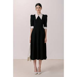 Design de luxe femmes robes formelles col rabattu Karamat robe trapèze tissu de bonne qualité emballage personnalisé blanc Vietnam - Product Image 1