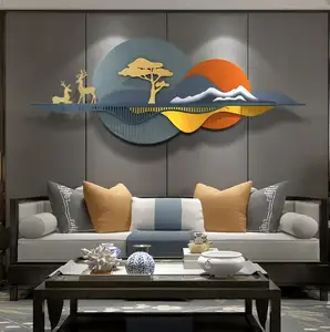 Ak – coucher de soleil moderne en laiton avec cerf, Art mural naturel pour la décoration de la maison