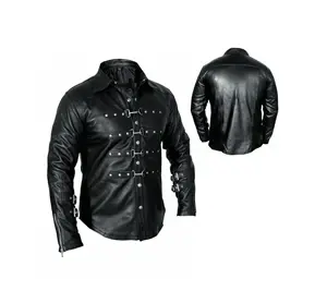 Handmade Lambskin Leather Shirts Men double pocket Long Sleeves Party Casual Wear Leather Shirt for Man by NAF Engineering corp