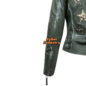 Chaqueta de motorista de cuero rojo para mujer Chaqueta de motorista de cuero vaquera de estilo occidental suave Napa para mujer - Product Image 5