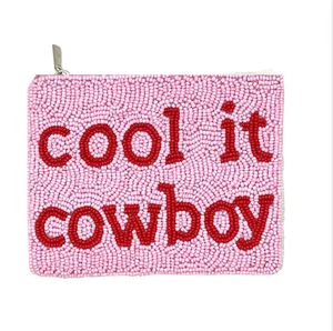 Handmade Pink Beaded Coin Pouch with Red Stars and Yeehaw Embroidery <b>Square</b> Shape Home Decoration Party Accessory - Product Image 6