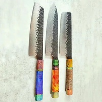 Ensemble de couteaux de chef professionnels modernes écologiques en acier carbone Damas faits à la main par Jexmoo, 3 pièces, manche en bois, étui en cuir