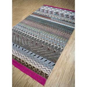 Tapis géométrique noué à la main en laine et soie de bambou Manchaha, rectangulaire, épaisseur 10 mm, pour salon, couloir - Les-1181 Gris & Noir - Product Image 1