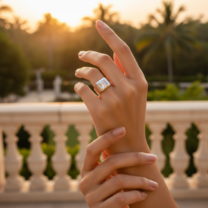 Bijoux fins pour hommes en argent 925 plaqué rhodium, pierre carrée, sertissage bezel, finition or blanc - Product Image 2