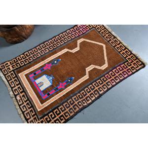 Tapis de laine Patchwork noir marron traditionnel 2.5x3.6 pieds fait à la main Vintage turc Rectangle tapis de couloir adolescents Latex tapis de chevet - Product Image 2
