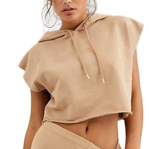 2025 venta al por mayor Sudadera con capucha fina OEM cordón con capucha sin mangas señoras pulóver Crop Hoodie mujeres Crop sudaderas con capucha sin mangas - Product Image 4