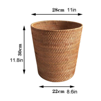 Poubelle en rotin faite à la main, panier de rangement en rotin tressé, poubelle ronde pour chambre à coucher, cuisine, restaurant, en provenance du Vietnam