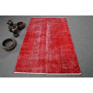 Tapis plat en laine rouge turque vintage moderne de 3,8x6 pieds avec motif patchwork pour les décorations de salon ou de couloir - Product Image 1