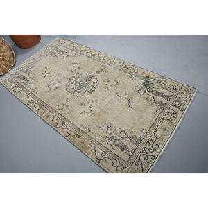 Vintage 3.5x6.5 ft Rug, Accent Turkish Rug, <b>Brown</b> Patchwork <b>Wool</b> Rug - Product Image 1