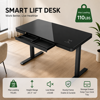 Bureau debout électrique réglable en hauteur avec tiroirs, plateau en verre, chargement sans fil pour téléphone portable, ergonomique, double moteur, pour la maison et le bureau