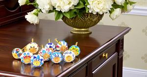 Set Of 10 Blue And White Ceramic Cupboard Cabinet Door Knobs <b>Drawer</b> Pulls <b>Small</b> 1.5" Diameter - Product Image 5