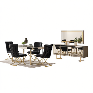 Juego de Comedor Moderno de Lujo de 6 Piezas con Acabado Bronce y Plata, Muebles Duraderos con Espejo Completo, Origen Turquía - Product Image 2