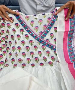 Anarkali ผ้าฝ้ายพิมพ์ลายดิจิทัลเสื้อผ้าแนวพื้นเมือง - Product Image 3