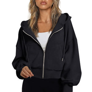 High Quality <b>Women</b> Winter Thick <b>Thermal</b> Lightweight Fleece Unlined Cropped Running Hoodie Cotton Original Design Eco-friendly - Product Image 1