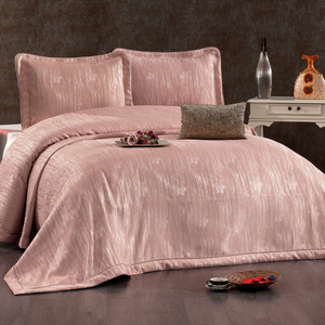 Guzide Larissa Coral 4-Piece Striped 100% Chenille Woven Anti-Dust Mite Anti Pull Washable King Size <b>Bedspread</b> <b>Set</b> - Product Image 1