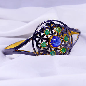 Everyday Wear Oxidized 925 Sterling Silver Unique Elegant Fashionable <b>Tanzanite</b> Emerald Gemstones Bangles - Product Image 4