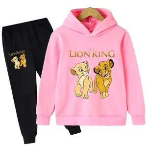 Roupas de treino masculinas para crianças, roupas do Rei Leão, meninos, Simba, moletom com capuz, top + calça, agasalho infantil