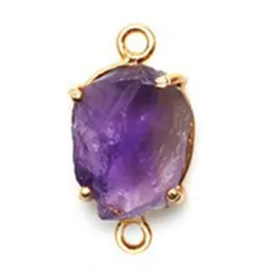 925 Sterling Silver Raw Amethyst Natural Gemstone Prong Setting Double Bail Jewelry Necklace Bracelet Making Connector