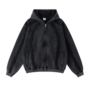 Sweat à capuche zippé personnalisé en molleton épais délavé à l'acide, double fermeture éclair, effet délavé au soleil, molleton 100% coton - Product Image 1