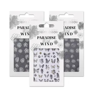 ShineB PARADISE WITH WIND nail stickers See-through Flower Butterfly with Gold Silver Hologram Line design Korea oem odm
