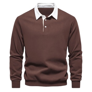 Sweat-shirt d'hiver à capuche uni pour homme, col brodé, élégant, décontracté, à revers, manches longues, pull de sport, pull de rugby 2026 - Product Image 1