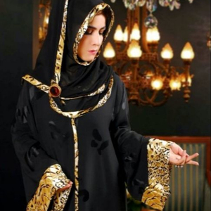 Abaya negra con tela impresa Cheetah usada Venta caliente - Product Image 1